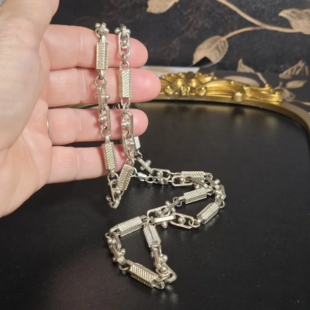Antique Pocket Watch Chain Heavy Bar Link Ornate Ball Connectors Heavy Texture